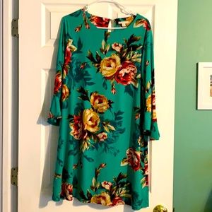 Green floral print dress with bell sleeves